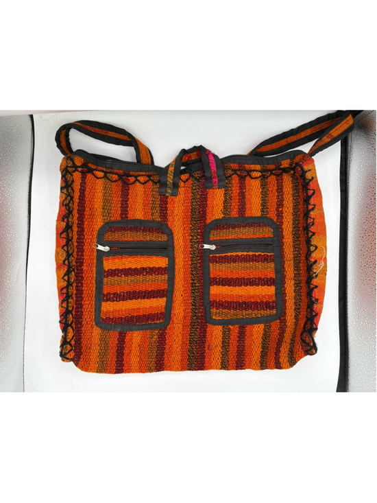 Unbranded Handbags - Very Large Handmade Crochet/Woven Shoulder Tote Bag Zipper Pocket 70's Orange